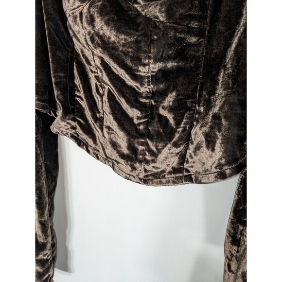 Free People Bridgette Brown Velvet Crop Top  Women's Sz L Puff Sleeve Forest - Picture 7 of 11